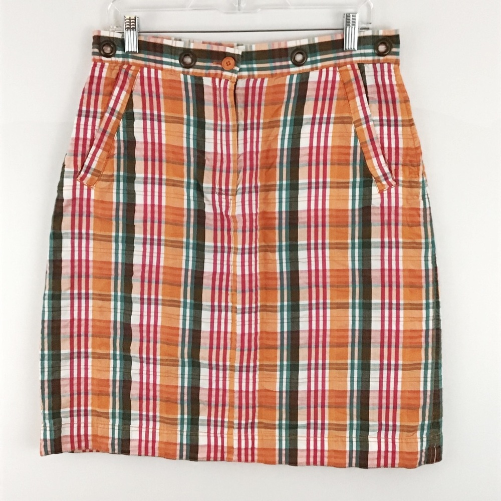 VINTAGE ORVIS ORANGE PLAID COTTON SKIRT